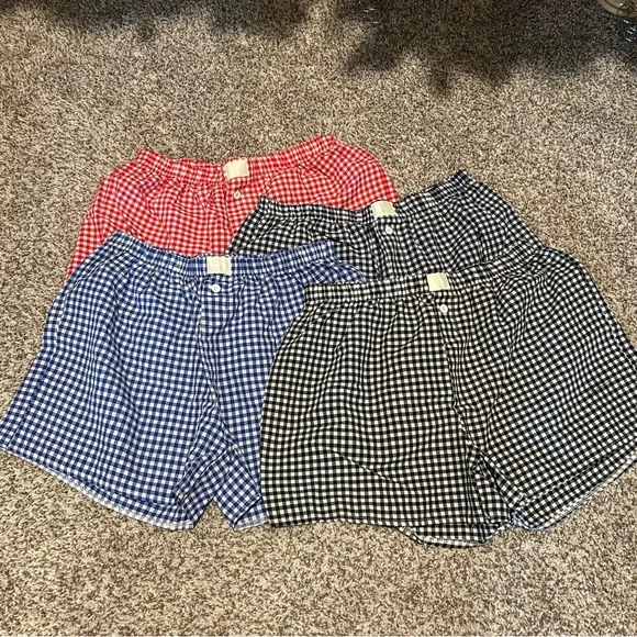 Set of 4 Gingham Checkered Shorts - Red, Blue, Dark Blue, Black - Picture 2 of 5